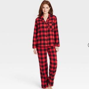 Women's Buffalo Check Flannel  Christmas PJ’s Pajama Set - Red/Black - Sz Small